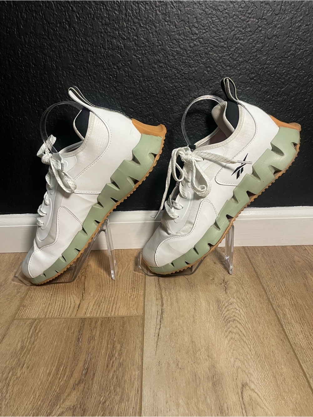 Reebok Women's White Sneakers with Sage Green & Tan Accents